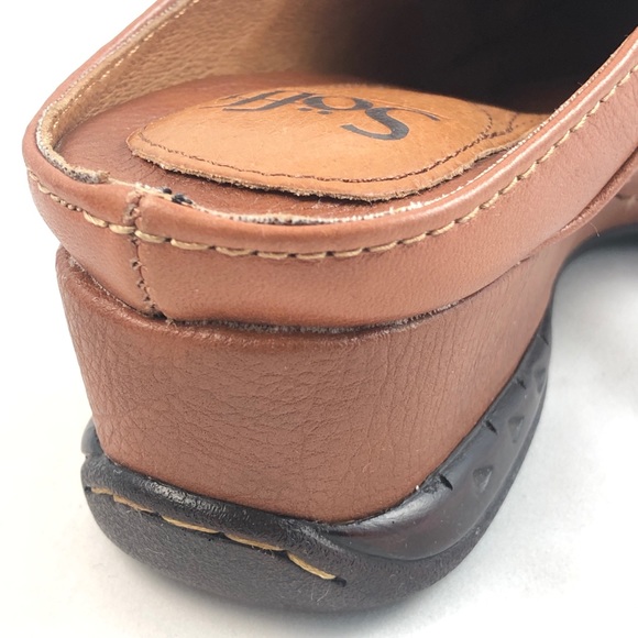 Sofft Brown Leather Clogs Mules with Wedge Heel 7W - Picture 9 of 10
